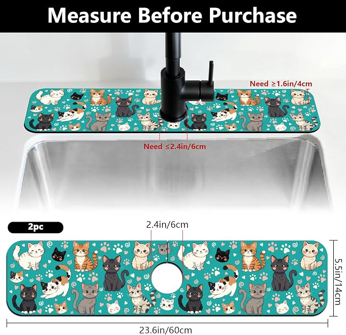 2 Pcs Kitchen Sink Splash Guard Faucet Mat Various Cats Pattern Faucet Mat - Image 2