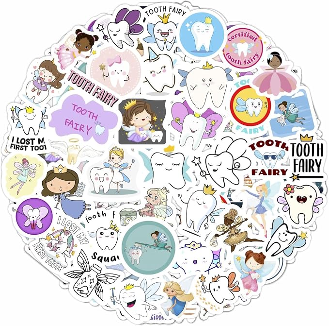 100Pcs Tooth Fairy Stickers for Water Bottle and Laptop by BulbaCraft