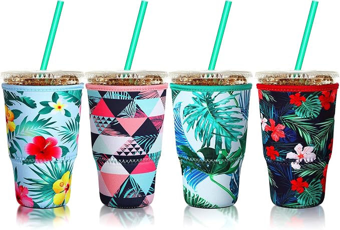 Patelai 4 Pieces Reusable Iced Coffee Sleeve Cup Insulator by Patelai