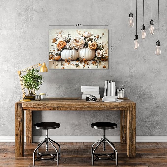 Vintage Fall Flowers Pumpkin Wall Art - Image 3