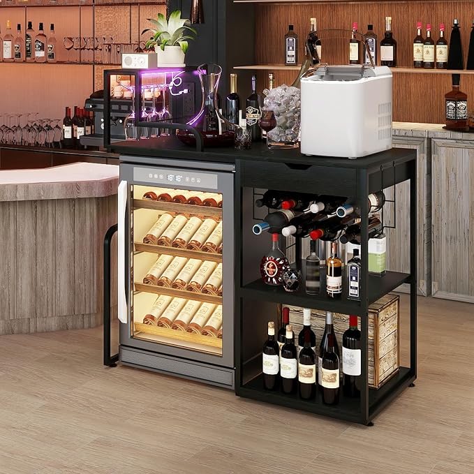 PUNCIA Wine Bar Cabinet with Mini Fridge Space & Outlet Pull-Out Drawer | - Image 8