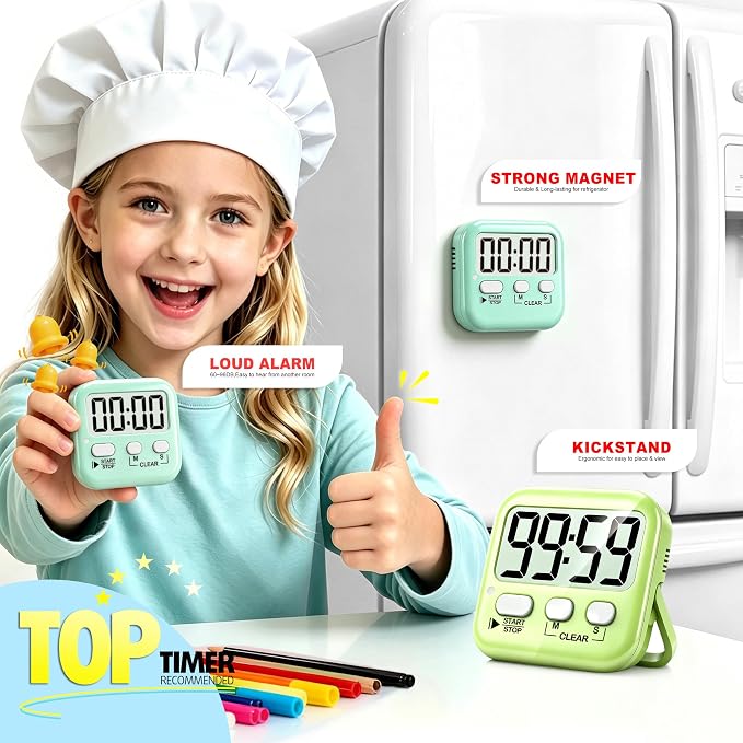 Antonki 2 Pack Digital Timer for Kids, Magnetic Countdown Kitchen Timers for - Image 3