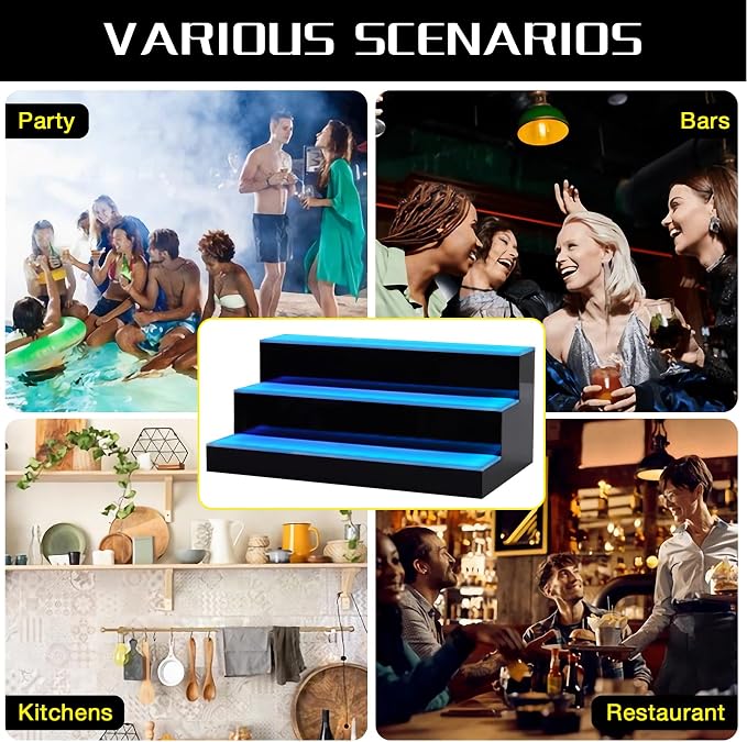 LED Lighted Liquor Bottle Display Shelf, 3Tiers 16Inch Bar Bottle Display Shelf - Image 7