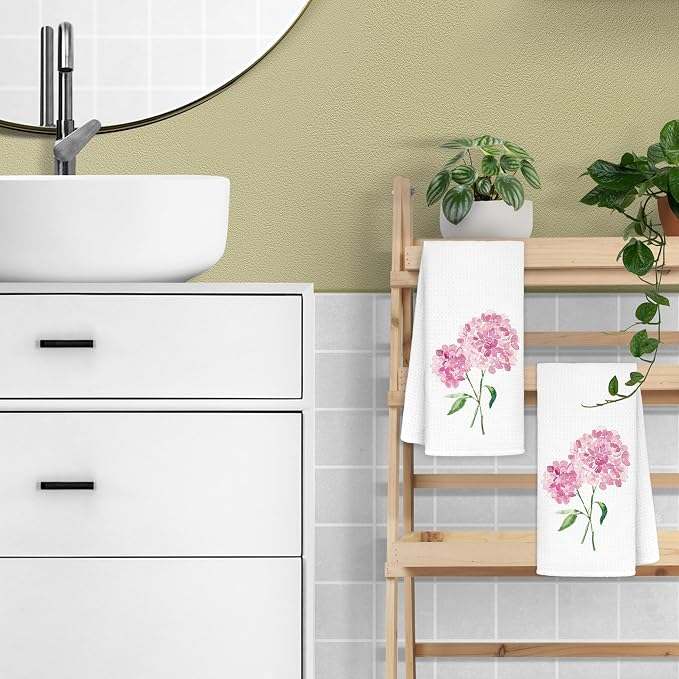 Pink Hydrangea Flowers Floral Kitchen Towels Set of 2 - Image 5