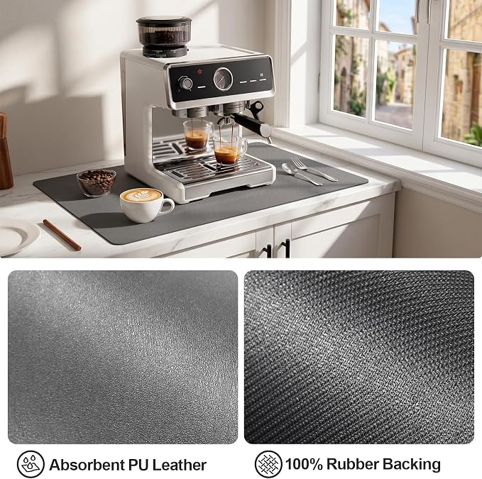 Ecotrim Absorbent Coffee Mat, Stain Hiding PU Leather Surface, Non-Slip Natural - Image 4