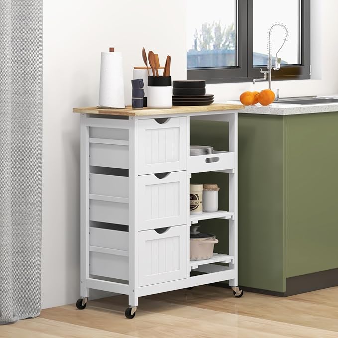 HOMCOM Rolling Kitchen Island Cart, Bar Serving Cart, Compact Trolley on Wheels - Image 2