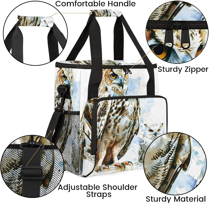 Cool Bird Owl Coffee Maker Carring Bag, Large Insulated Storage Organizer Case - Image 6