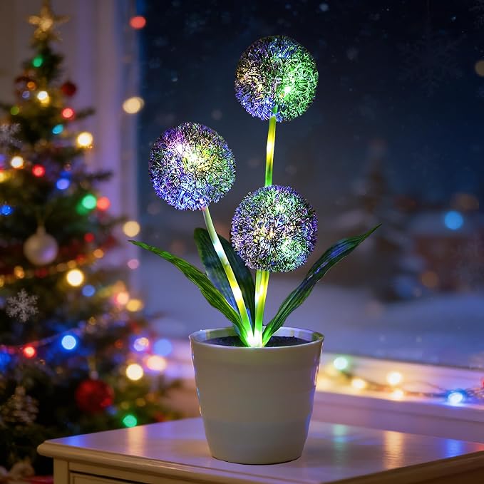Artificial Purple Allium Flower Lamp, Color Changing LED Light by Hibeauti