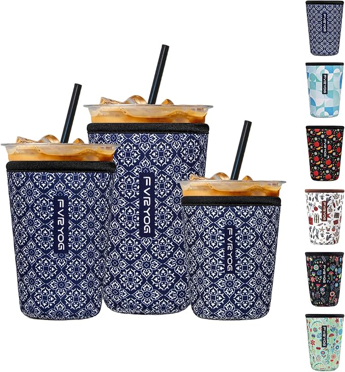 3 Pack Reusable Insulated Neoprene Iced Coffee Sleeves & Coffee Cup Holder by Fvryog