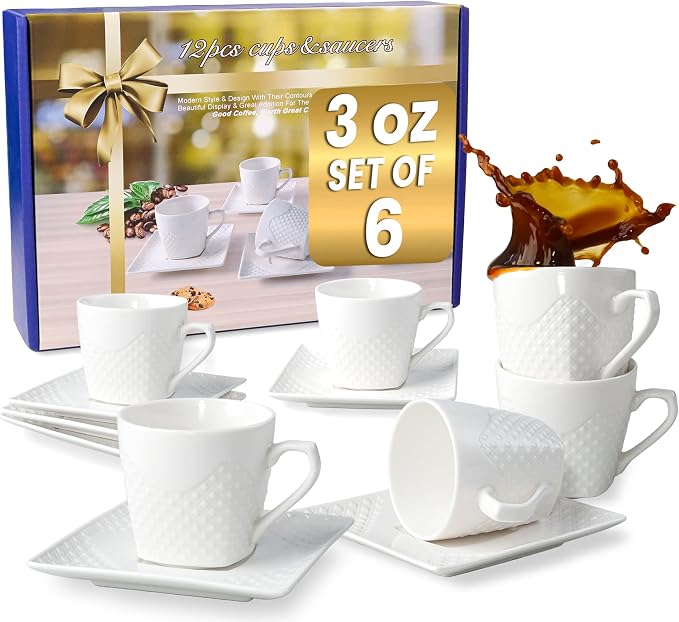 FUOCCI Espresso Cups With Saucer - 3 oz Turkish Coffee Cup by FUOCCI