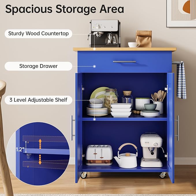 OtterOasis Small Kitchen Island Cart on Wheels, Rolling Kitchen Cart Cabinet - Image 4