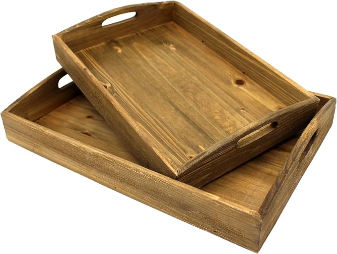 CVHOMEDECO. Primitives Wooden Nesting Tray Country Farmhouse Wood Serving Tray by CVHOMEDECO