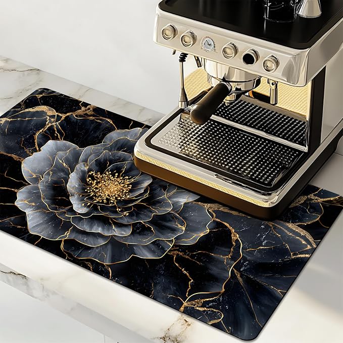 NYZE Coffee Bar Mat for Countertop Absorbent Non Slip Dish Drying Mat Black by GIVEYOUTHEBEST