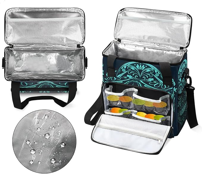Sugar Skull Mexican Coffee Maker Carring Bag, Large Insulated Storage Organizer - Image 3