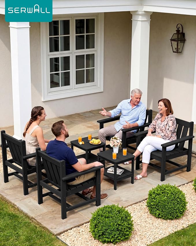 SEWRWALL 3 Pieces Patio Bistro Set, All Weather Adirondack Chair Set - Image 4