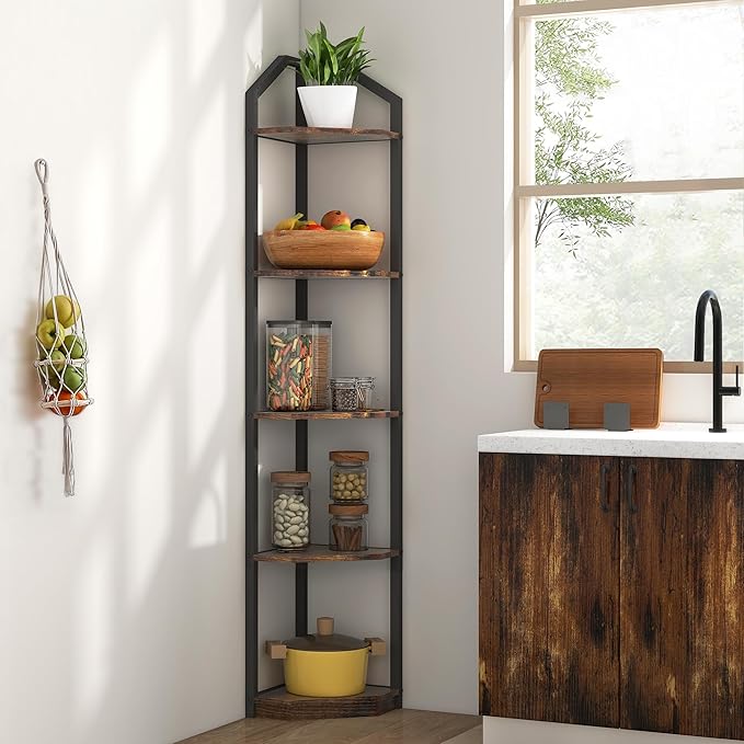 Fun Memories 5 Tier Corner Shelf, 70” Corner Shelf Stand, Corner Bookshelf - Image 5