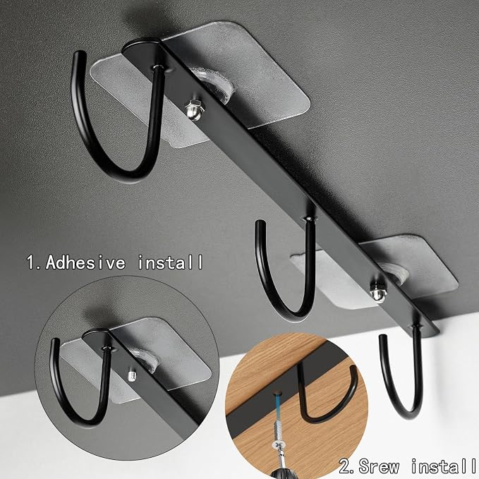 3pcs Under Cabinet Mug Hooks, Adhesive/Screw 2 Ways Install Mug Holder - Image 5