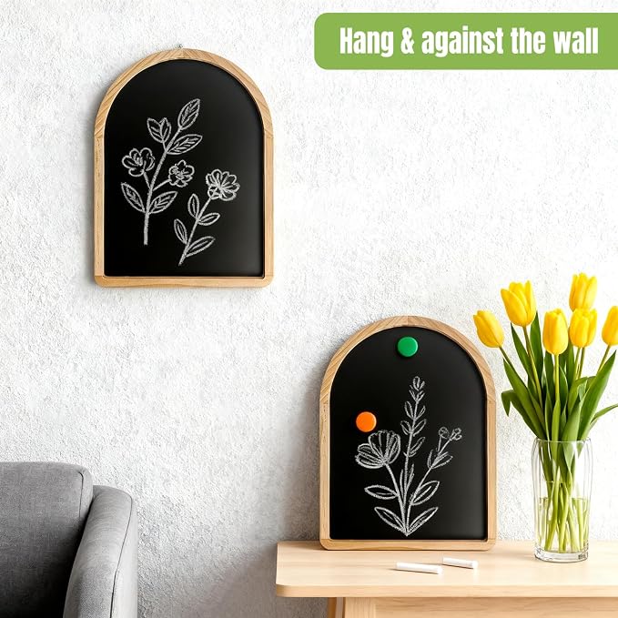 Curved Balckboard, 11.8″x15.7″ Small Magnetic Chalkboard, Pine Frame, Wall - Image 4
