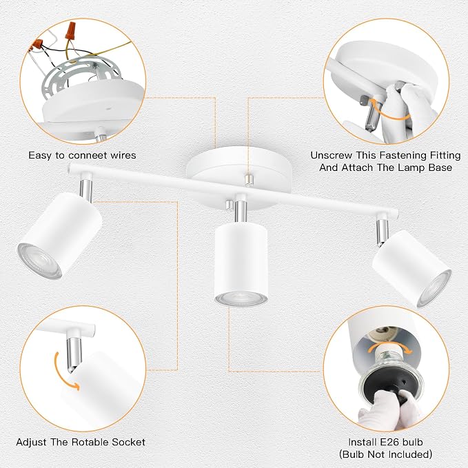BoostArea LED 3 Light Track Lighting Kit, Flexibly Rotatable Light Head - Image 3