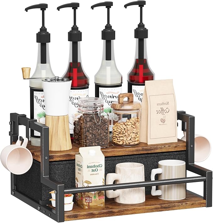 Homeiju Coffee Syrup Organizer Rack, 2-Tier Coffee Bar Accessories, Bottle - Image 8
