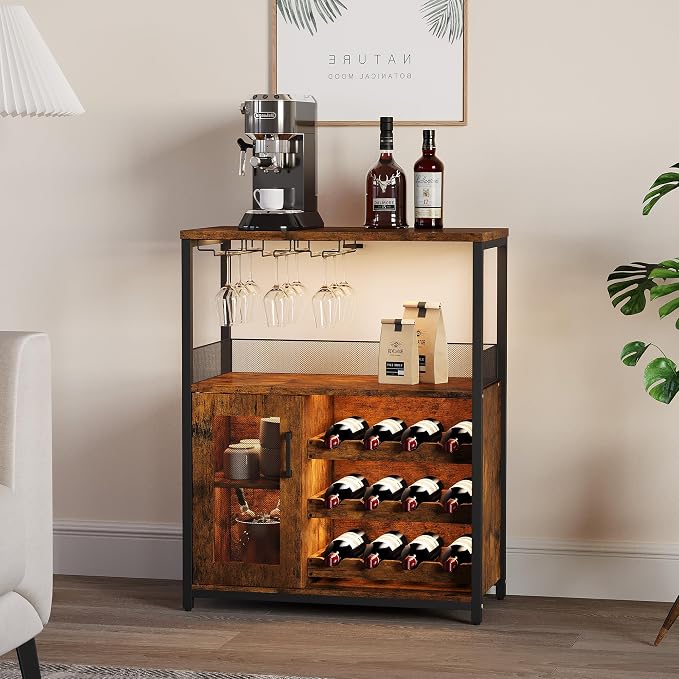 Jojoka LED Lighted 3-Tier Wine Bar Cabinet, Freestanding Sideboard Buffet - Image 7