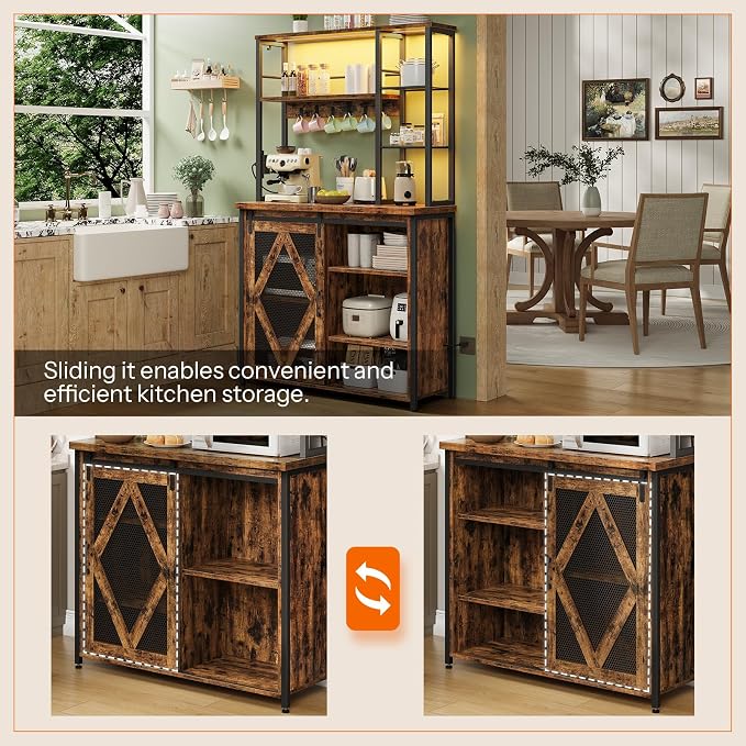 HOOBRO Bakers Rack with Power Outlet and LED Light, Microwave Stand with - Image 9