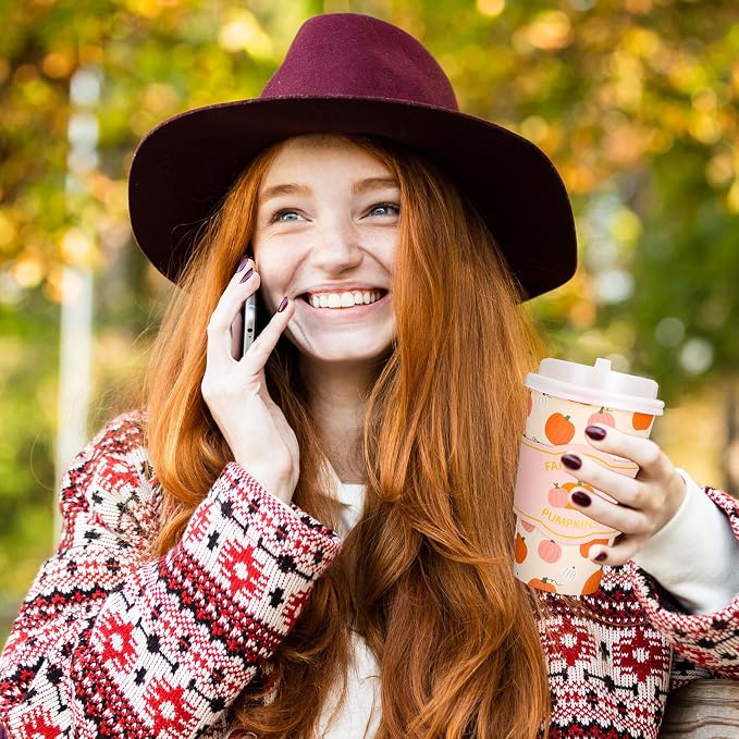 Whaline 50 Pcs Fall Coffee Cups Disposable Pumpkin Paper Cup - Image 6