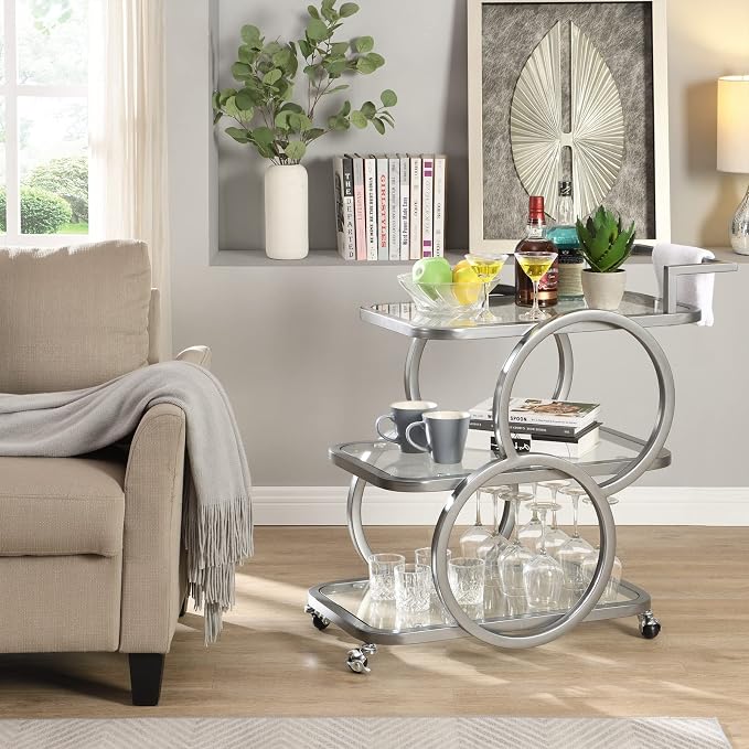 Home Bar Serving Carts 3 Tier Kitchen Carts on Wheels Mobile Bar Carts - Image 4