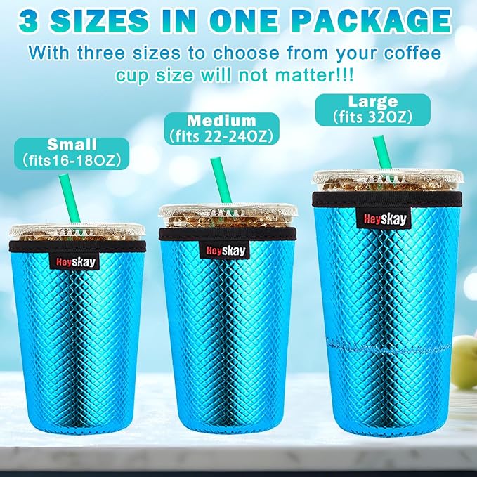 HEYSKAY Insulated Coffee Cup Sleeves Reusable Neoprene PU Leather Universal - Image 3