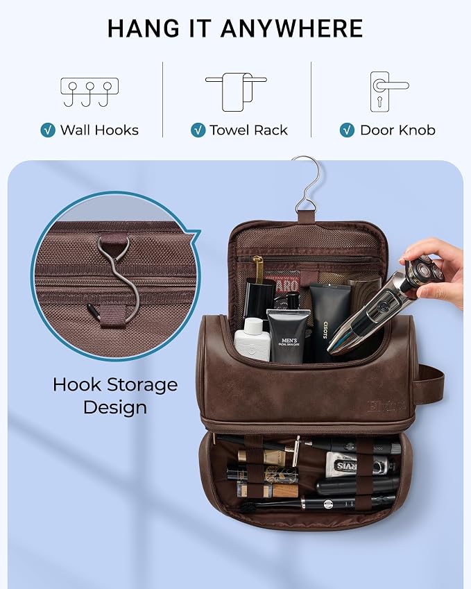 Elviros Toiletry Bag for Mens PU Leather Travel Organizer Kit - Image 6
