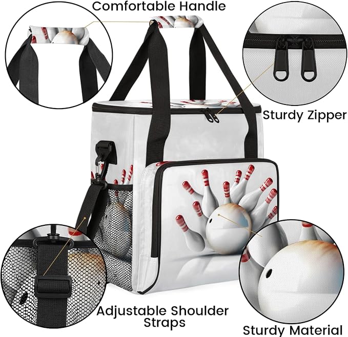 Bowling Sports Themed Coffee Maker Carring Bag, Large Insulated Storage - Image 6