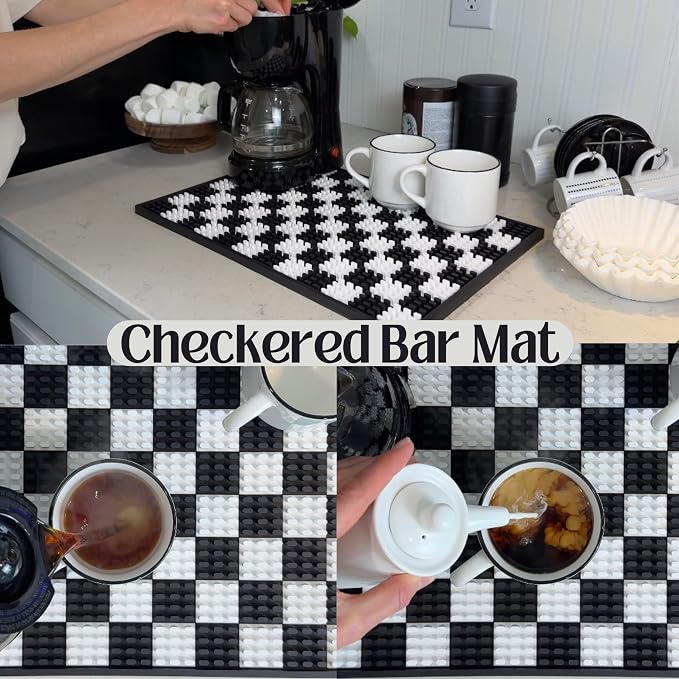 Checkered Coffee Bar Mat 18x12 in Silicone, Non-Slip Espresso Machine Mat - Image 5