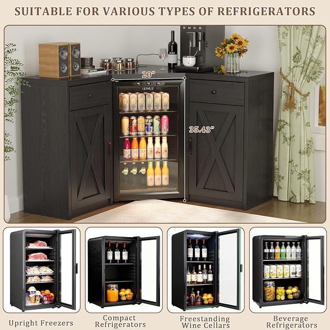 Coffee Bar Cabinet with Fridge Space, Corner Bar Cabinet with Fridge Space - Image 6