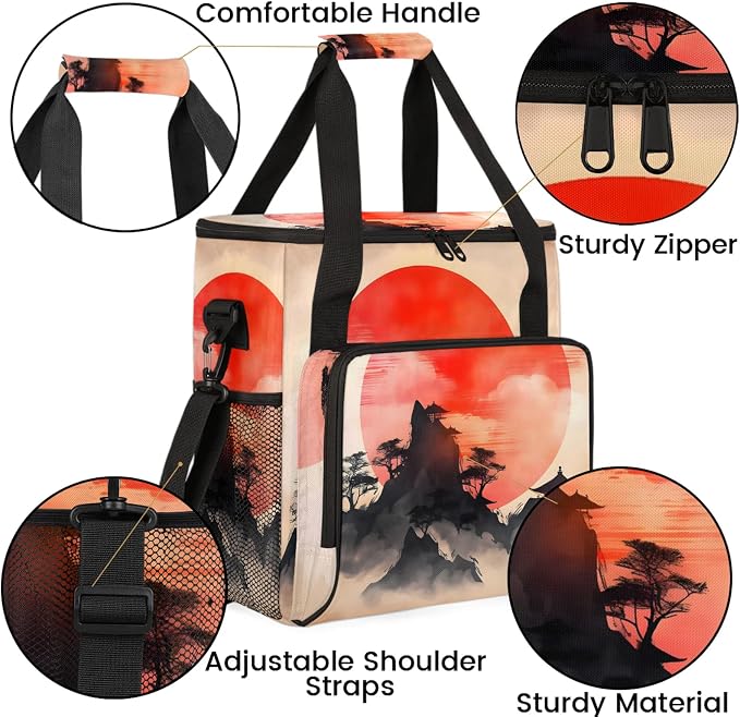 Japanese Chinese Oriental Art Coffee Maker Carring Bag, Large Insulated Storage - Image 6