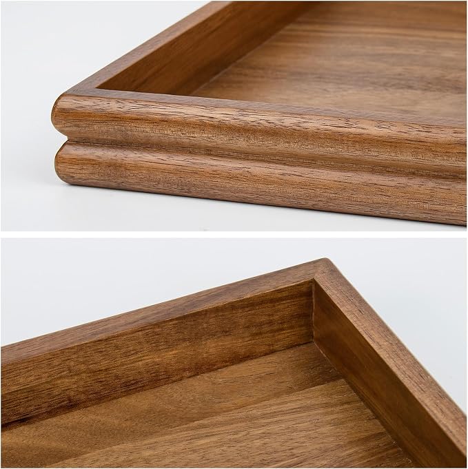 HILLSPRING Acacia Wood Ottoman Tray, 17 Inch Rectangular Serving Tray - Image 3