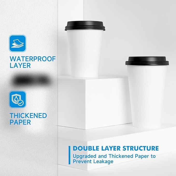 RACETOP Coffee Cups with Lids 16 oz 100 Pack, Disposable Paper Cups with Lids - Image 6