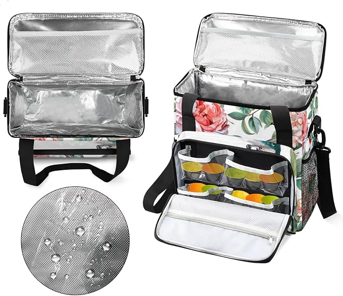 Hummingbird Floral Coffee Maker Carring Bag, Large Insulated Storage Organizer - Image 3