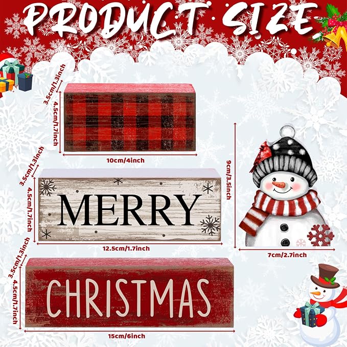 Lineshading 4 Pcs Christmas Table Decoration Wooden Snowman Decor Christmas - Image 3