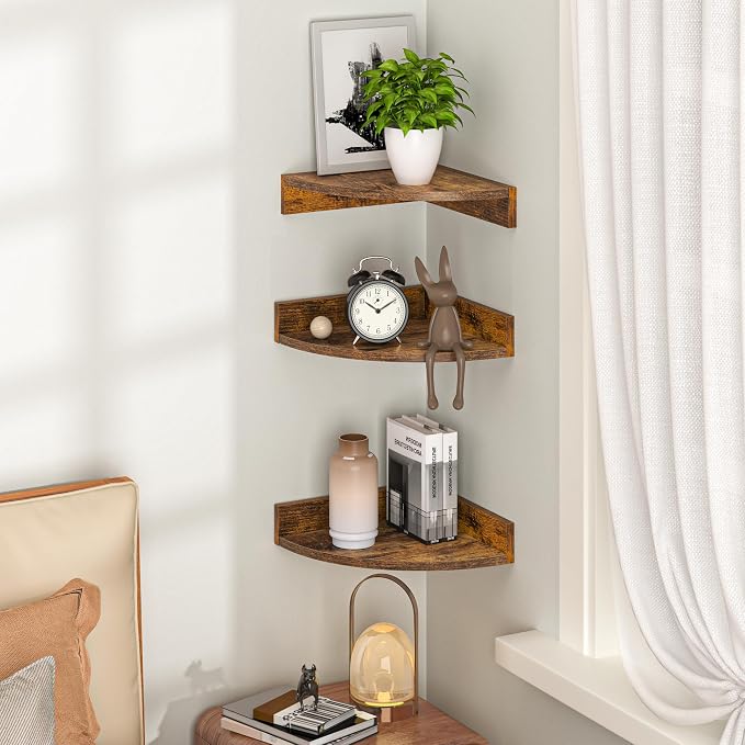 Fun Memories Corner Shelf Wall Mount, Wood Floating Corner Shelves, Corner Wall - Image 2