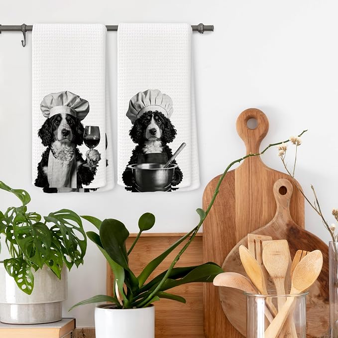 Funny Chef Bernedoodle Kitchen Towels Set of 2, Bernedoodle Dog Gifts - Image 2