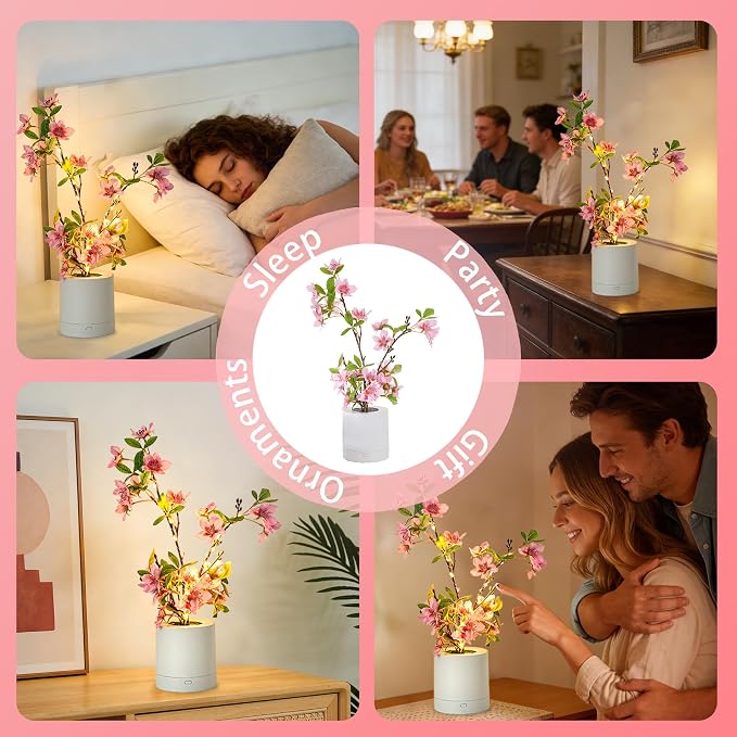 WSYEAR Pink Cherry Blossom in Pot, Artificial Cherry Fake Flower Lamp Indoor - Image 2