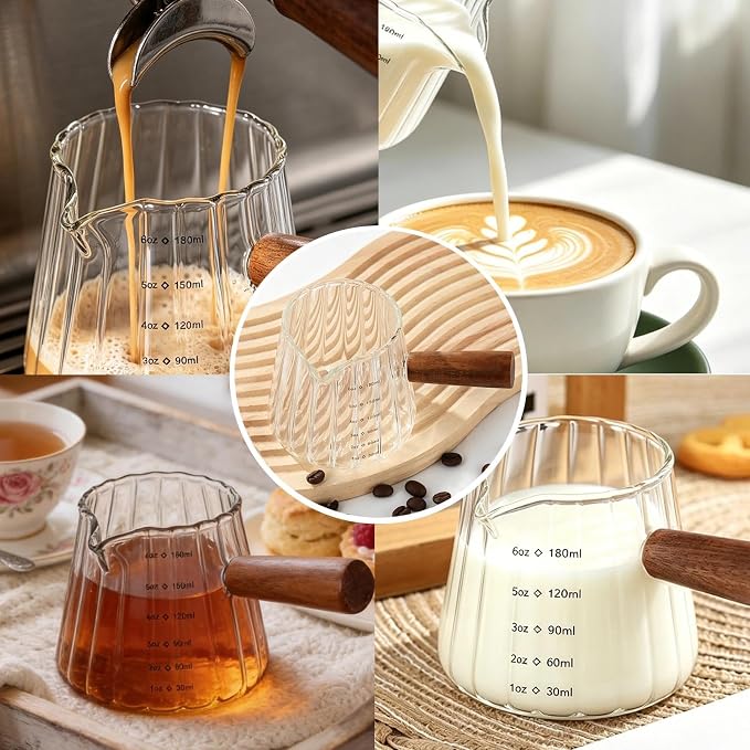 Wooden Handle Coffee Cup with Scale, Espresso Accessories Double Scale Glass - Image 8