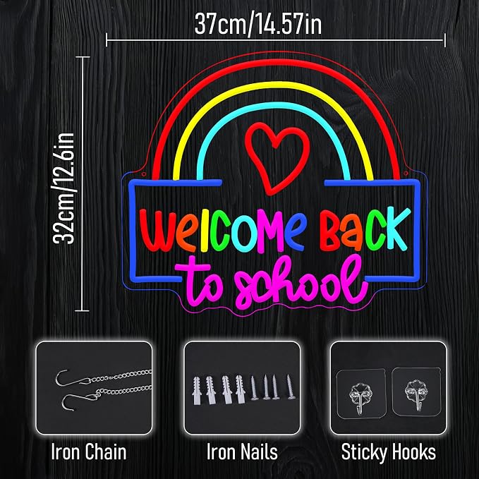 Welcome Back to School Neon Sign Rainbow Heart LED Neon Light USB Powered Back - Image 2