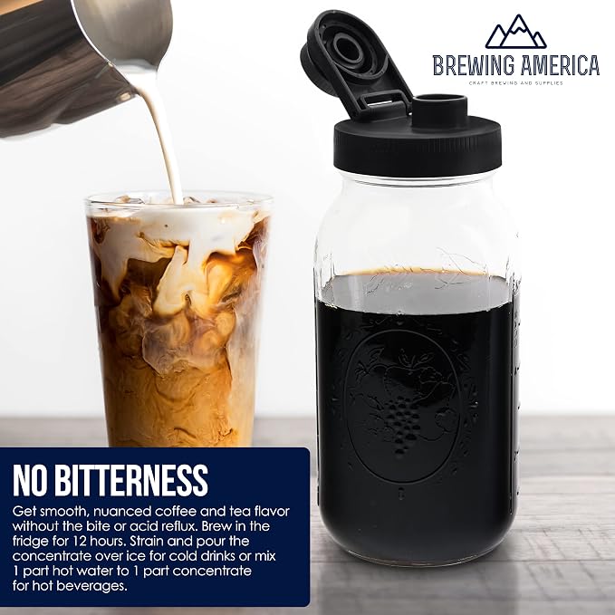 Brewing America Mason Jar Cold Brew Coffee Maker Infuser: Made in USA Wide - Image 5