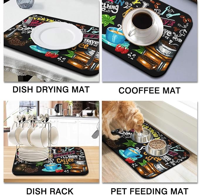 Coffee Bar Mat Accessories for Countertop Absorbent Hide Stain Rubber Backed - Image 2