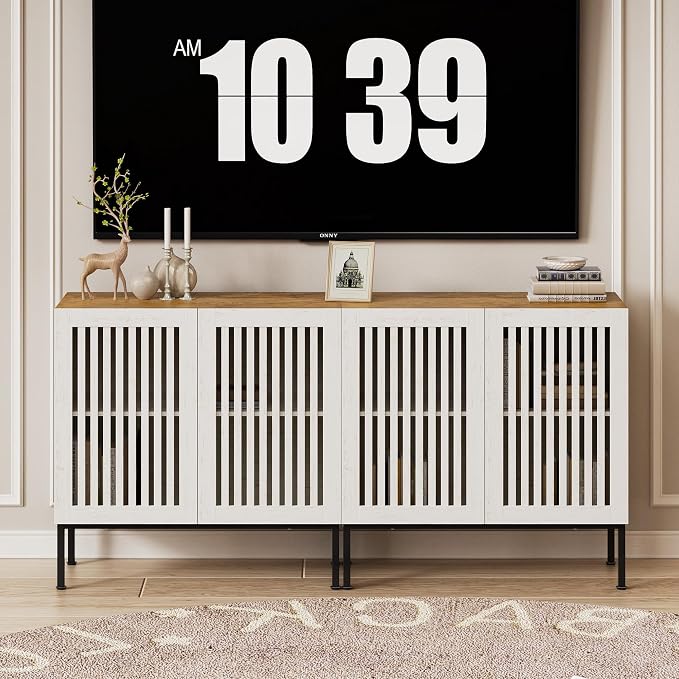 BVIUNTWO Set of 2 White Farmhouse Buffet Cabinet - Image 4