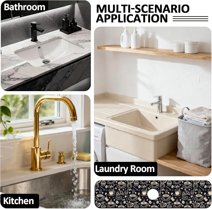 2 Pcs Kitchen Sink Splash Guard Faucet Mat Coffee Element Pattern Faucet Mat - Image 7