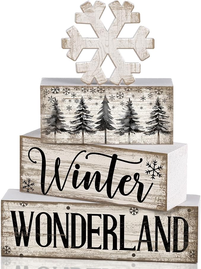 Lineshading 4 Pcs Winter Table Decorations Wooden Snowflake Decor Winter Tiered by Lineshading