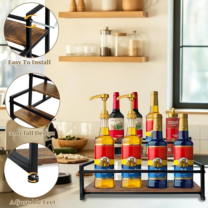 2 Tier Coffee Syrup Organizer 10 Syrup Bottle Holder Coffee Syrup Rack - Image 4
