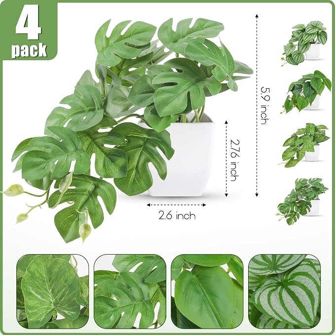 Der Rose 4Pcs Small Fake Plants Artificial Mini Faux Plants - Image 2
